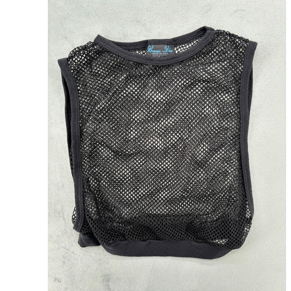 Vintage Y2K Mesh Tank Top Women Medium Black Fishnet Sleeveless 90s Grunge Goth